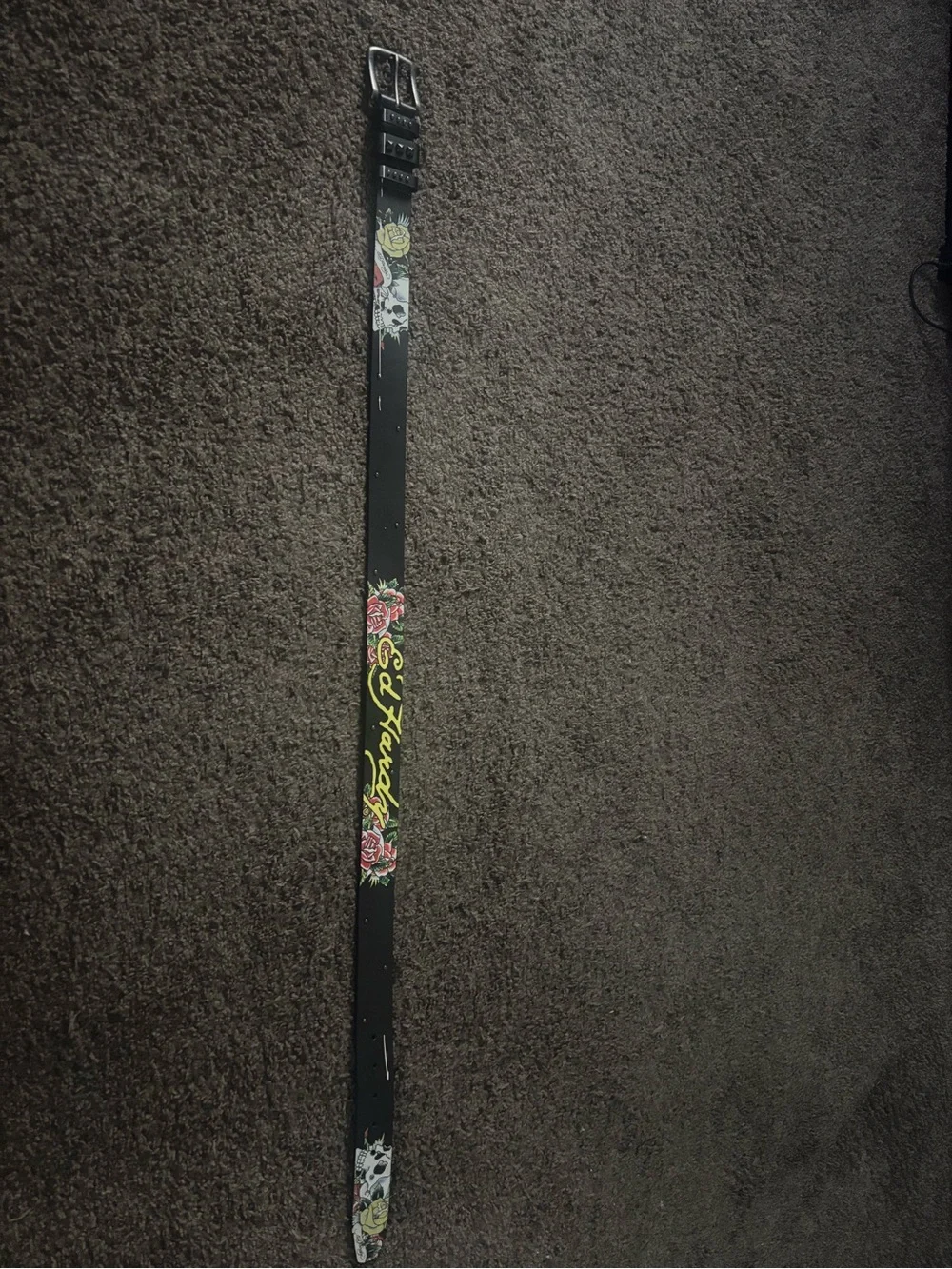 Ed Hardy Skull & Roses Graphic Belt Black Y2K Streetwear